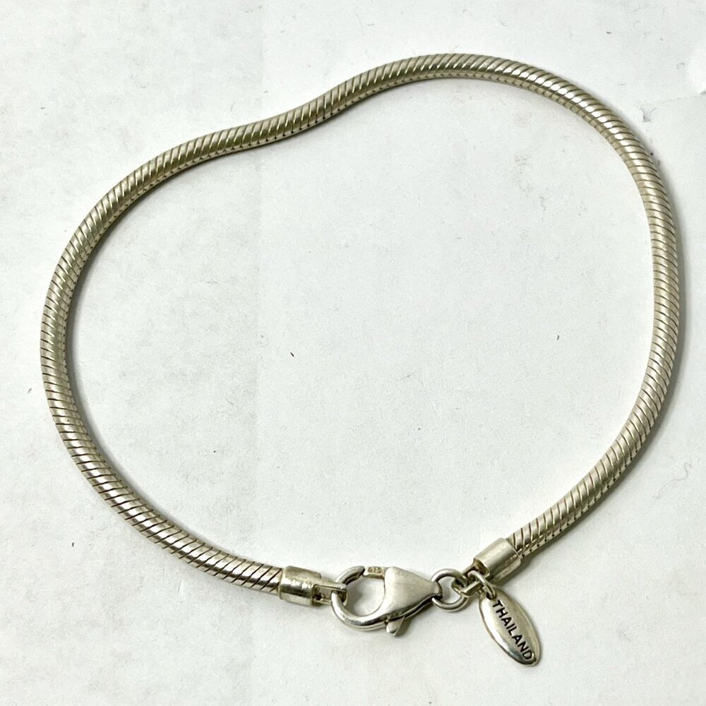 Sterling Silver 925 Snake Chain Starter Charm Bracelet SZ 8 Thailand